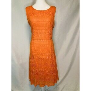 Valerie Stevens Crochet Knit Lace Dress XL Bright Vibrant Orange Midi Easter